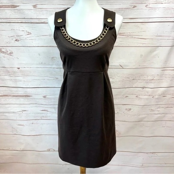 Michael Kors Empire Waist Chain Detail Shift Knit Dress Chocolate Luxury Design - Picture 1 of 9